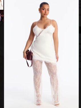 Fashion Nova Hailey Backless Lace Pant Set - White